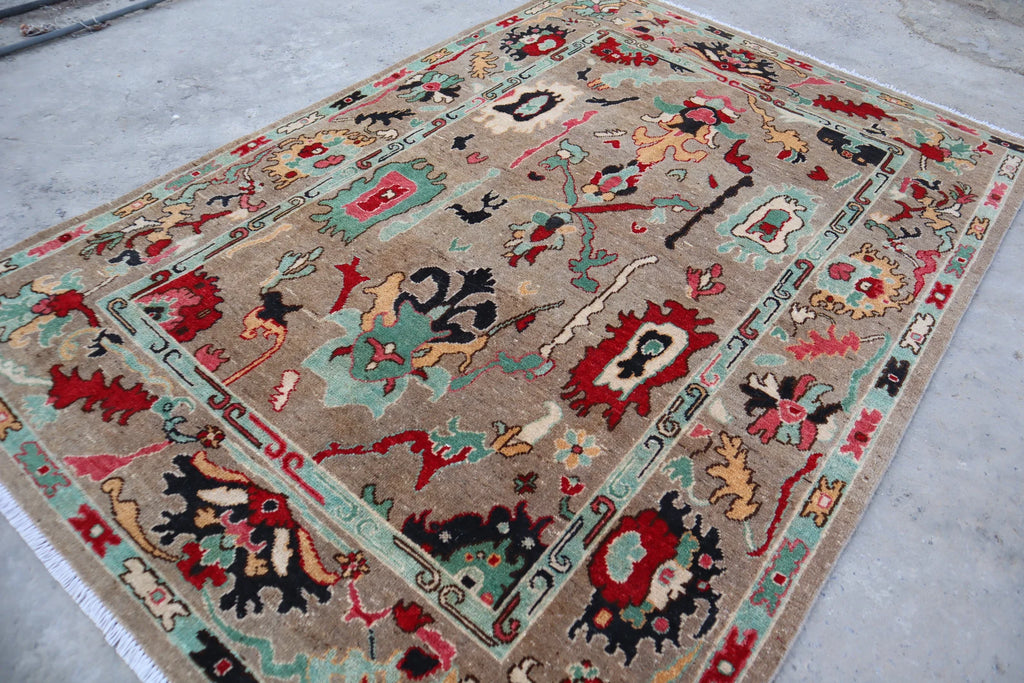 Natural Oushak Rug Turkish NewZealand Wool Rug / Rug for Bedroom Hand Knotted Carpet