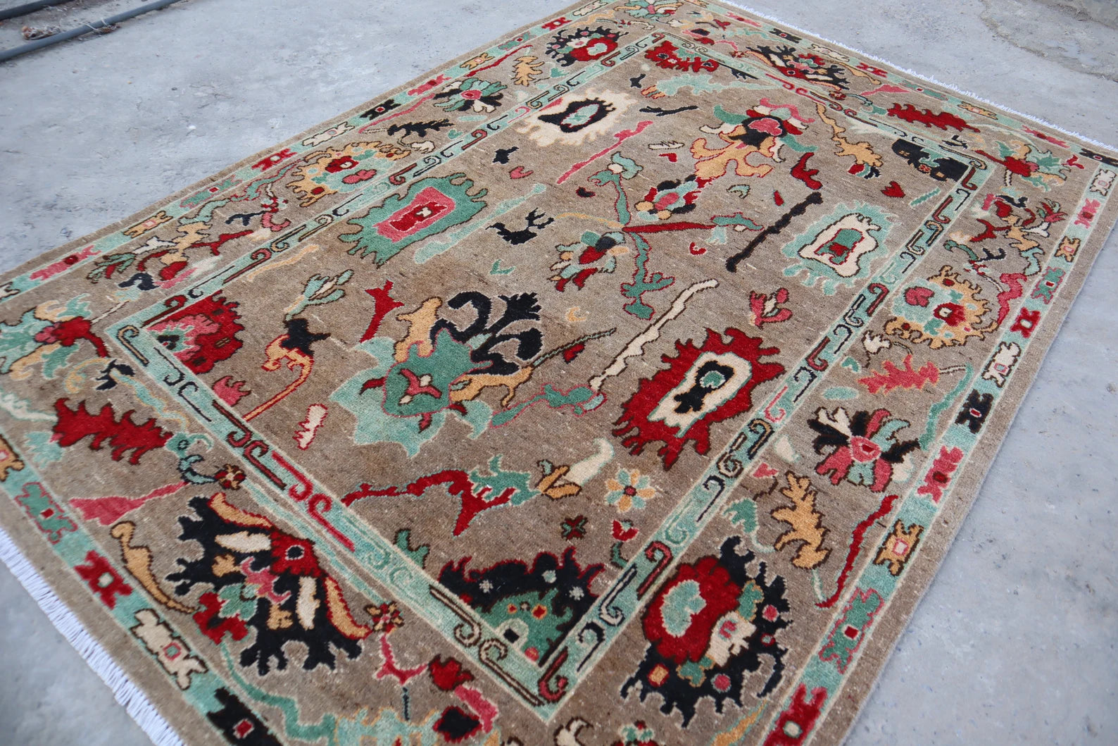 Natural Oushak Rug Turkish NewZealand Wool Rug / Rug for Bedroom Hand Knotted Carpet