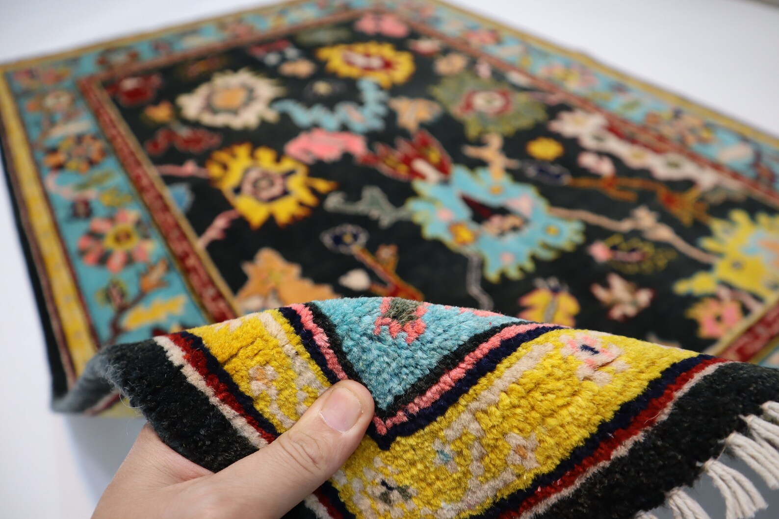 Black & Blue Oushak Rug 7x10 Turkish Oushak Rug/ Hand-Knotted Wool Rug/ Multicolor Contemporary Rug/ Natural dyes Living Room Rug Bedroom rug Hand Knotted Carpet