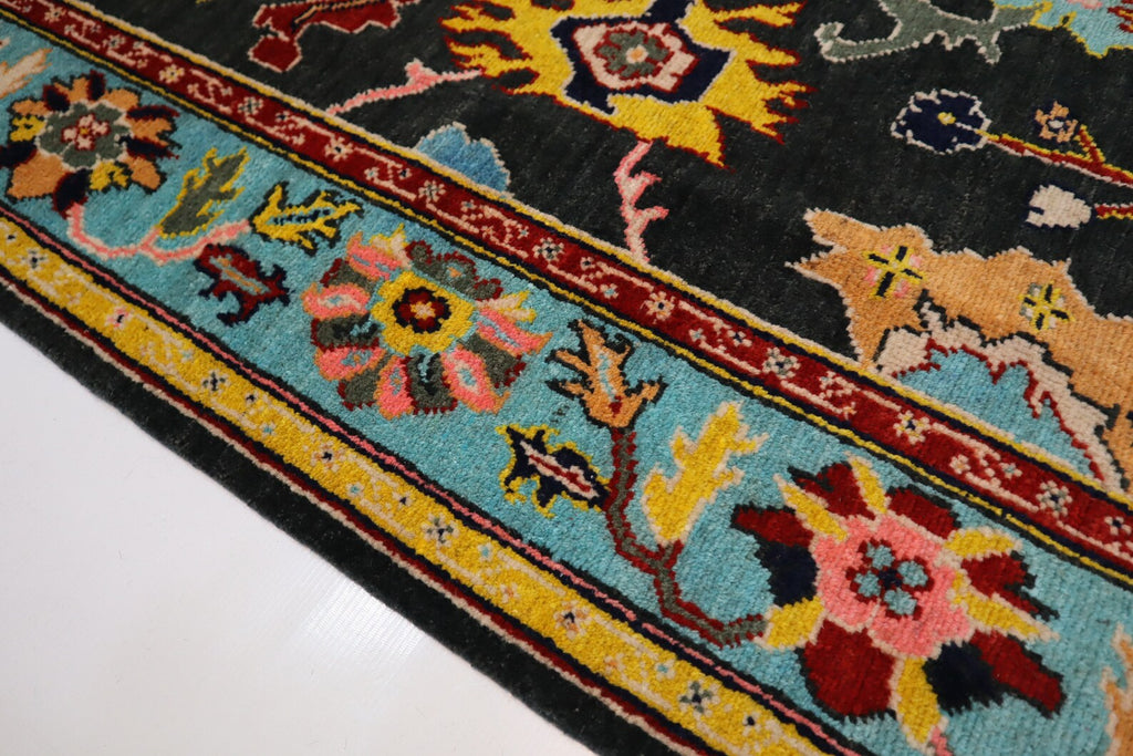 Black & Blue Oushak Rug 7x10 Turkish Oushak Rug/ Hand-Knotted Wool Rug/ Multicolor Contemporary Rug/ Natural dyes Living Room Rug Bedroom rug Hand Knotted Carpet