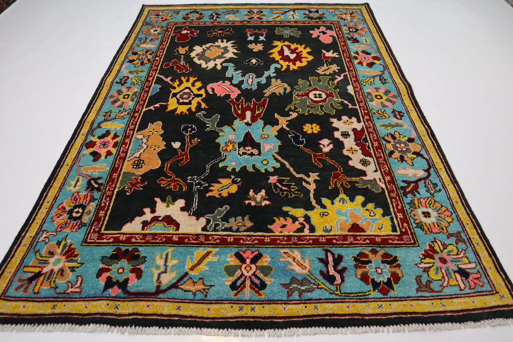 Black & Blue Oushak Rug 7x10 Turkish Oushak Rug/ Hand-Knotted Wool Rug/ Multicolor Contemporary Rug/ Natural dyes Living Room Rug Bedroom rug Hand Knotted Carpet