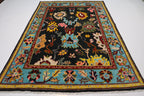 Black & Blue Oushak Rug 7x10 Turkish Oushak Rug/ Hand-Knotted Wool Rug/ Multicolor Contemporary Rug/ Natural dyes Living Room Rug Bedroom rug Hand Knotted Carpet