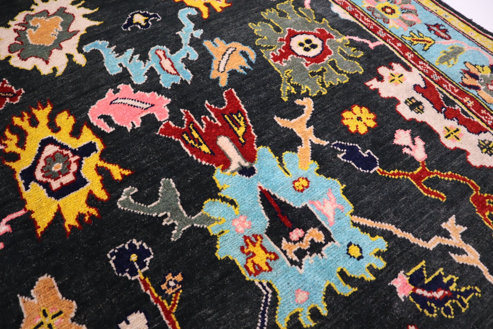 Black & Blue Oushak Rug 7x10 Turkish Oushak Rug/ Hand-Knotted Wool Rug/ Multicolor Contemporary Rug/ Natural dyes Living Room Rug Bedroom rug Hand Knotted Carpet