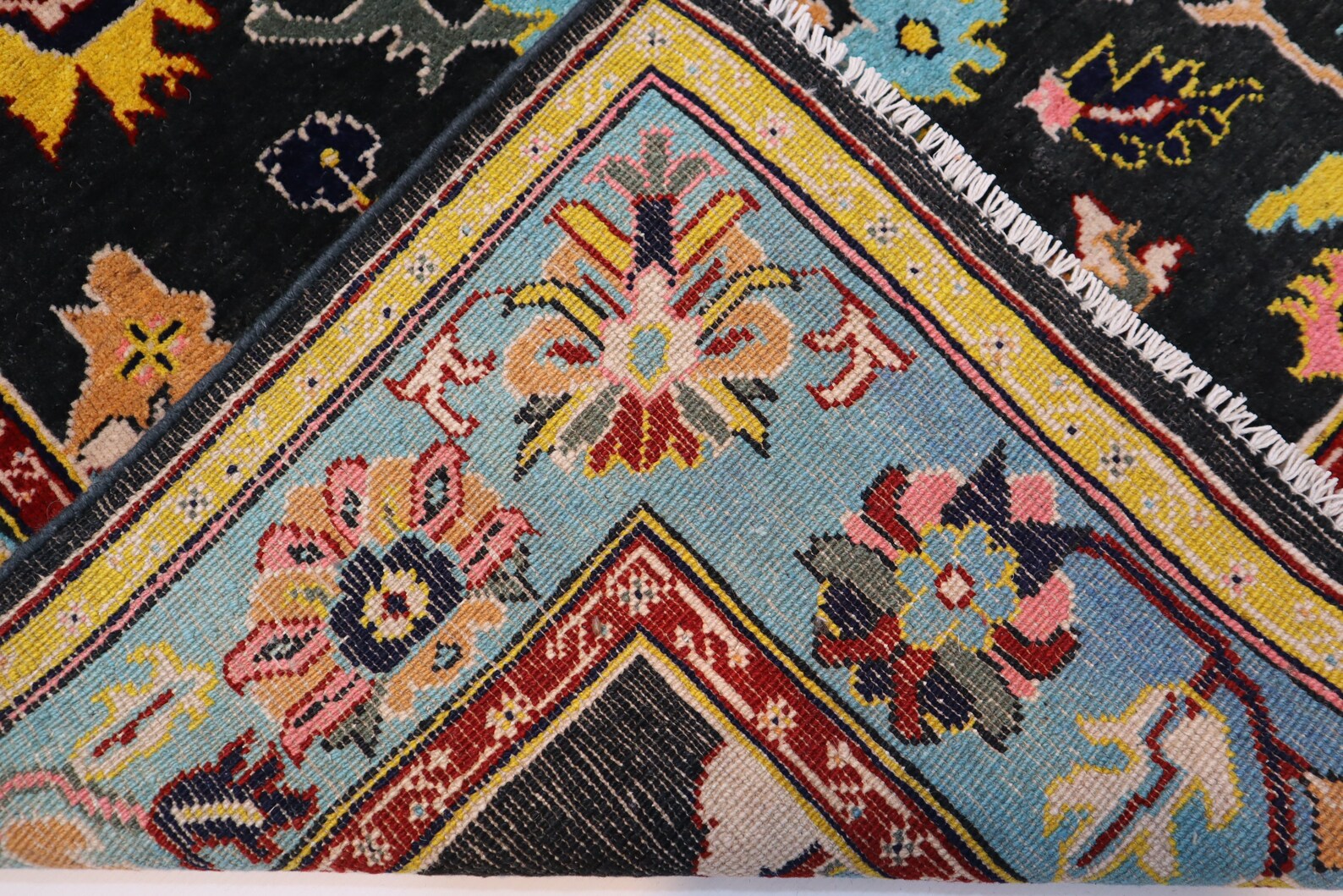 Black & Blue Oushak Rug 7x10 Turkish Oushak Rug/ Hand-Knotted Wool Rug/ Multicolor Contemporary Rug/ Natural dyes Living Room Rug Bedroom rug Hand Knotted Carpet