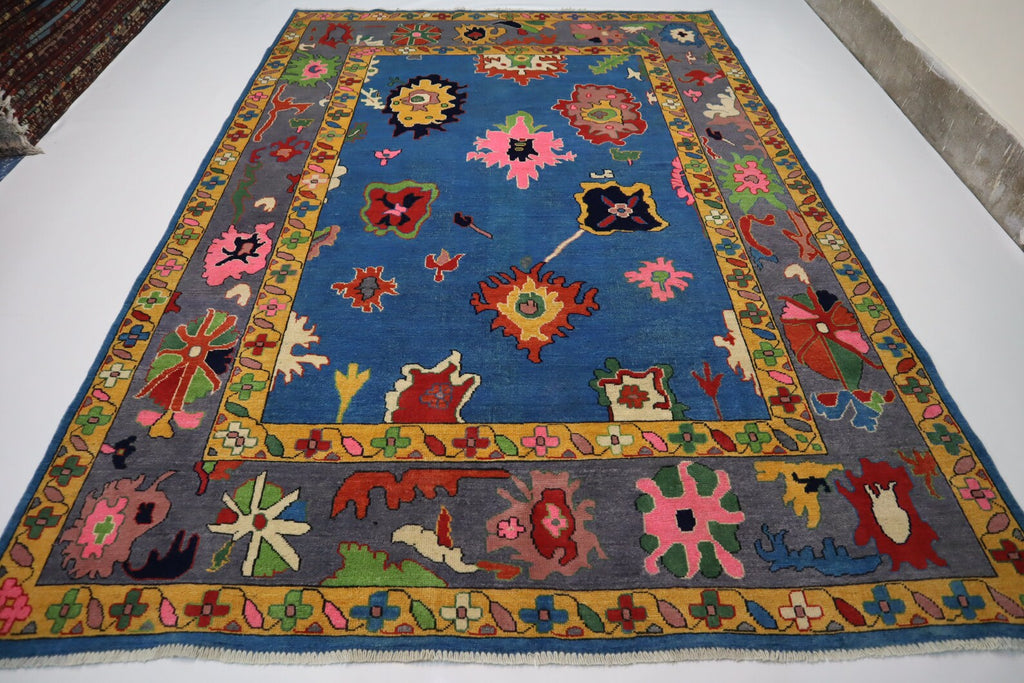 Blue & Gray Oushak Rug 7x10 Turkish Oushak Rug/ Hand-Knotted Wool Rug/ Multicolor Contemporary Rug/ Natural dyes Living Room Rug Bedroom rug Hand Knotted Carpet