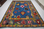 Blue & Gray Oushak Rug 7x10 Turkish Oushak Rug/ Hand-Knotted Wool Rug/ Multicolor Contemporary Rug/ Natural dyes Living Room Rug Bedroom rug Hand Knotted Carpet