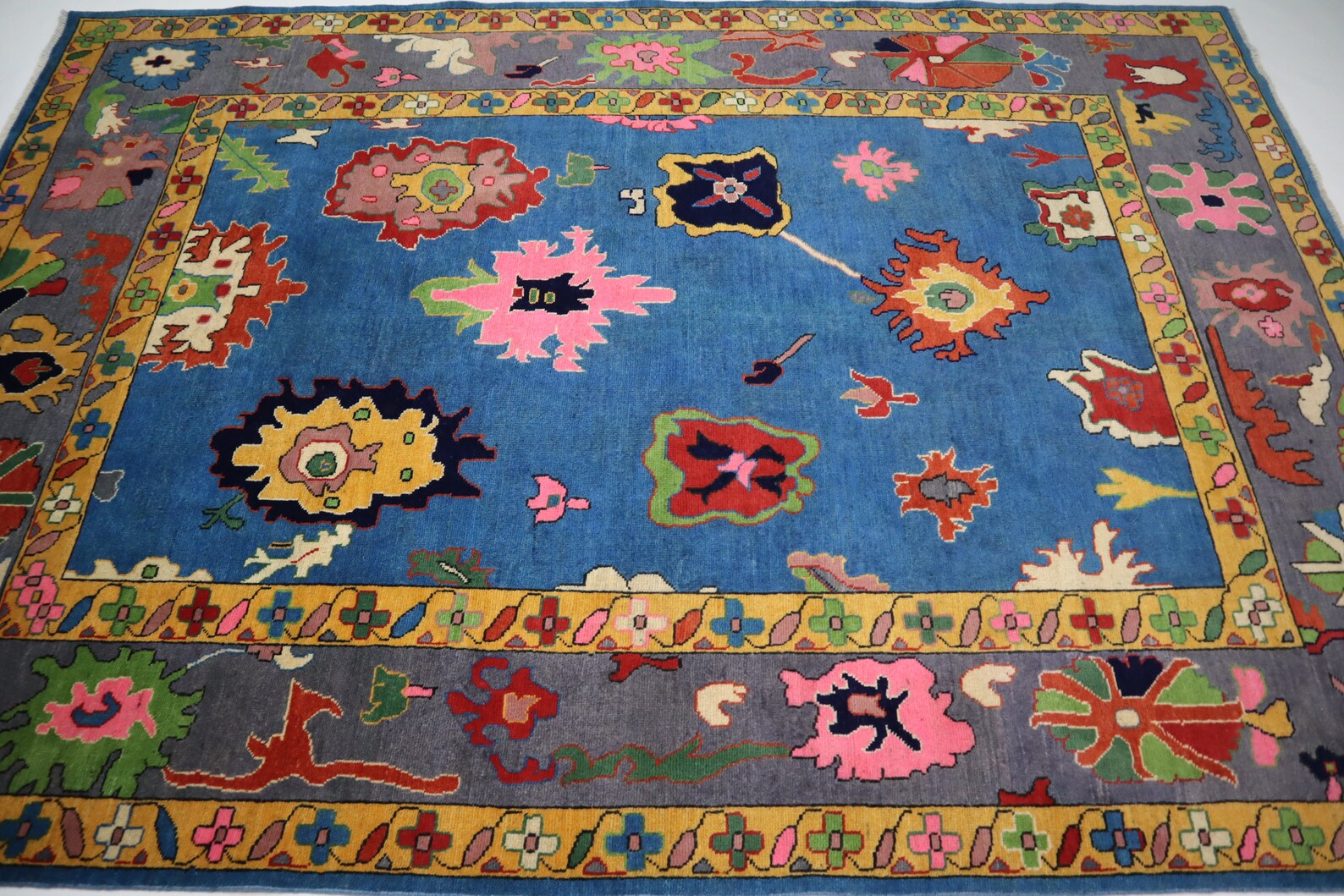 Blue & Gray Oushak Rug 7x10 Turkish Oushak Rug/ Hand-Knotted Wool Rug/ Multicolor Contemporary Rug/ Natural dyes Living Room Rug Bedroom rug Hand Knotted Carpet