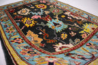 Black & Blue Oushak Rug 7x10 Turkish Oushak Rug/ Hand-Knotted Wool Rug/ Multicolor Contemporary Rug/ Natural dyes Living Room Rug Bedroom rug Hand Knotted Carpet
