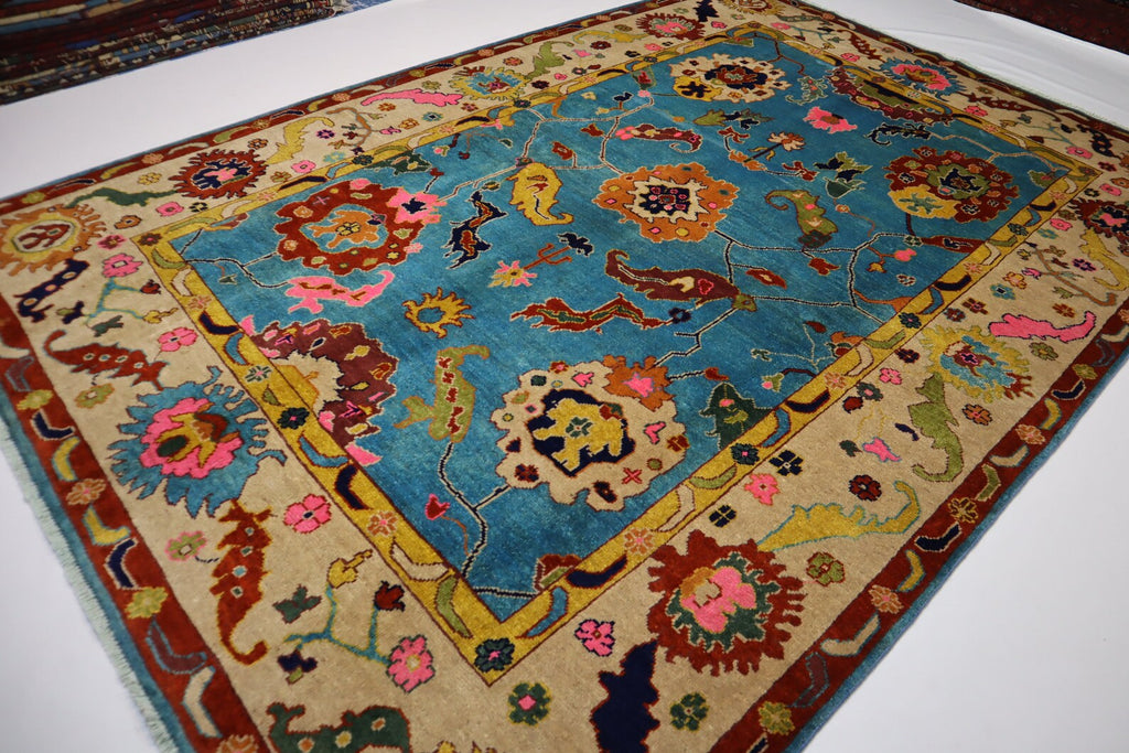 Blue Oushak Rug 7x10 Turkish Oushak Rug/ Hand-Knotted Wool Rug/ Multicolor Contemporary Rug/ Natural dyes Living Room Rug Bedroom rug Hand Knotted Carpet