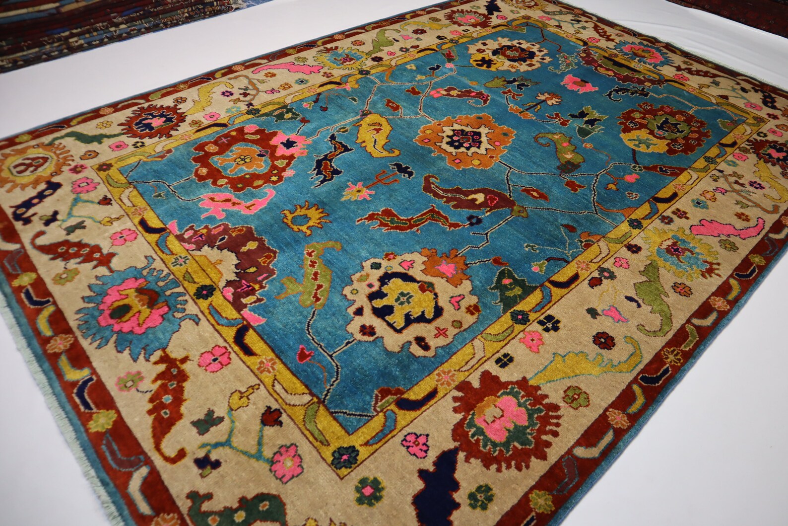 Blue Oushak Rug 7x10 Turkish Oushak Rug/ Hand-Knotted Wool Rug/ Multicolor Contemporary Rug/ Natural dyes Living Room Rug Bedroom rug Hand Knotted Carpet