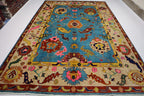 Blue Oushak Rug 7x10 Turkish Oushak Rug/ Hand-Knotted Wool Rug/ Multicolor Contemporary Rug/ Natural dyes Living Room Rug Bedroom rug Hand Knotted Carpet