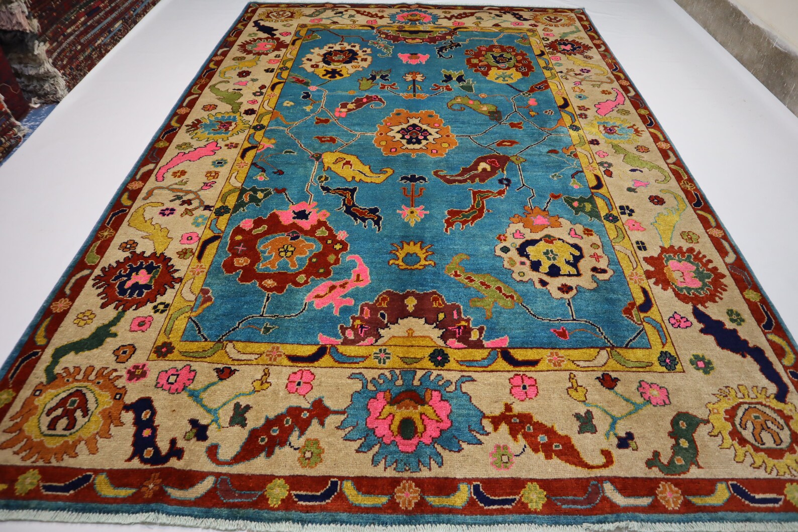 Blue Oushak Rug 7x10 Turkish Oushak Rug/ Hand-Knotted Wool Rug/ Multicolor Contemporary Rug/ Natural dyes Living Room Rug Bedroom rug Hand Knotted Carpet