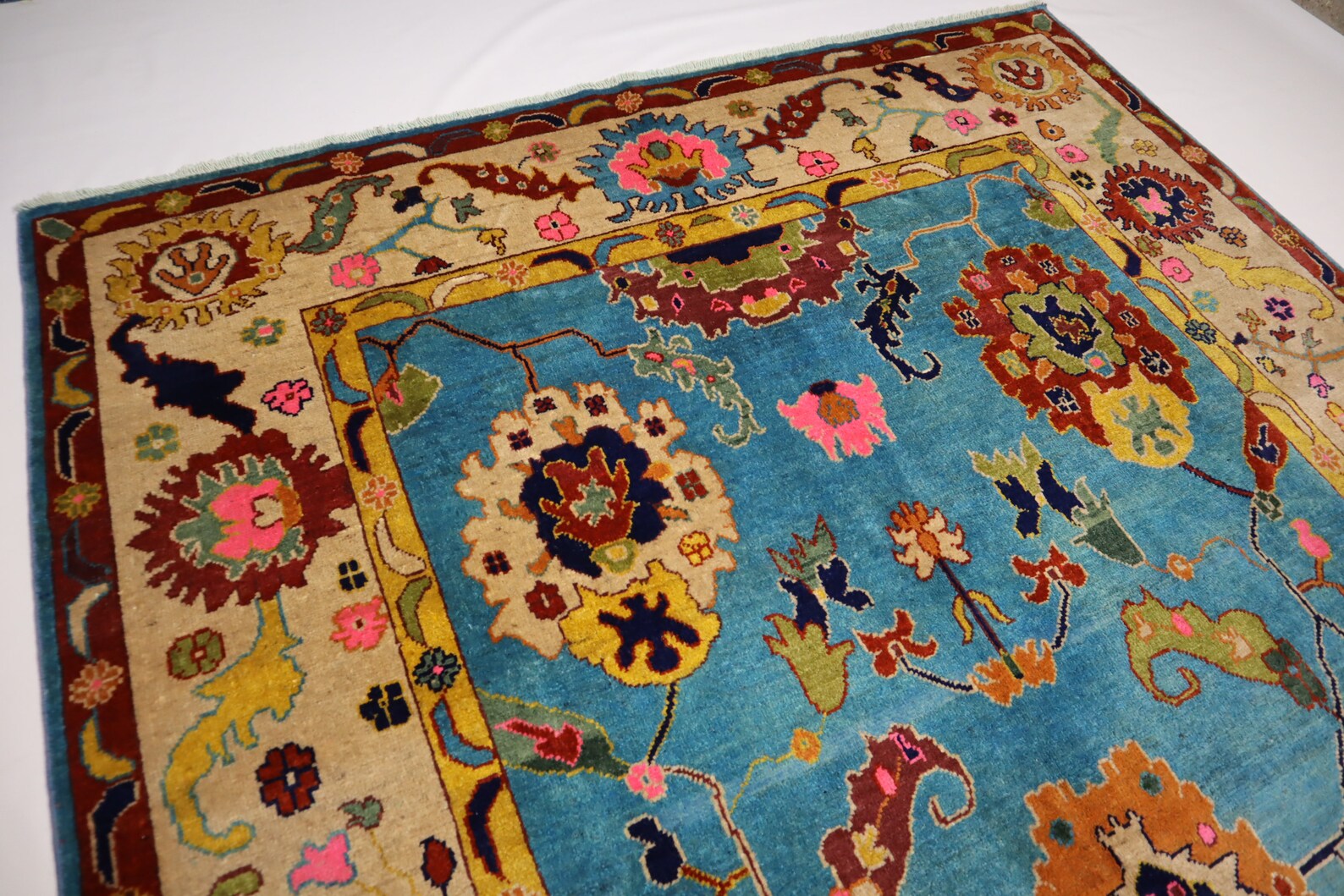 Blue Oushak Rug 7x10 Turkish Oushak Rug/ Hand-Knotted Wool Rug/ Multicolor Contemporary Rug/ Natural dyes Living Room Rug Bedroom rug Hand Knotted Carpet