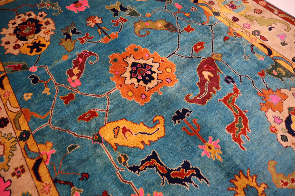 Blue Oushak Rug 7x10 Turkish Oushak Rug/ Hand-Knotted Wool Rug/ Multicolor Contemporary Rug/ Natural dyes Living Room Rug Bedroom rug Hand Knotted Carpet
