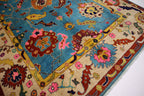 Blue Oushak Rug 7x10 Turkish Oushak Rug/ Hand-Knotted Wool Rug/ Multicolor Contemporary Rug/ Natural dyes Living Room Rug Bedroom rug Hand Knotted Carpet