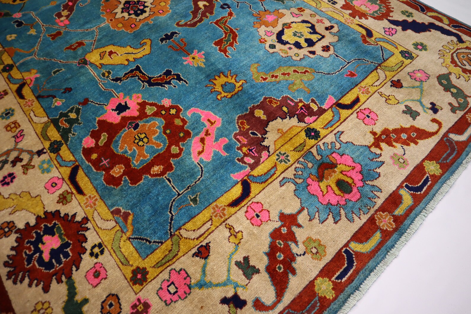 Blue Oushak Rug 7x10 Turkish Oushak Rug/ Hand-Knotted Wool Rug/ Multicolor Contemporary Rug/ Natural dyes Living Room Rug Bedroom rug Hand Knotted Carpet