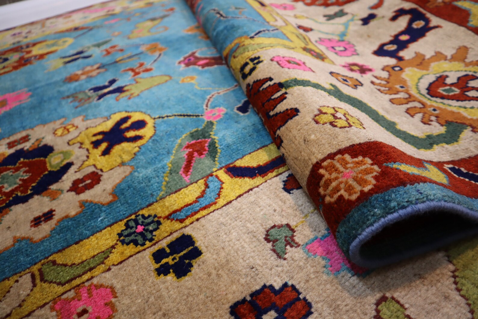 Blue Oushak Rug 7x10 Turkish Oushak Rug/ Hand-Knotted Wool Rug/ Multicolor Contemporary Rug/ Natural dyes Living Room Rug Bedroom rug Hand Knotted Carpet