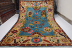 Blue Oushak Rug 7x10 Turkish Oushak Rug/ Hand-Knotted Wool Rug/ Multicolor Contemporary Rug/ Natural dyes Living Room Rug Bedroom rug Hand Knotted Carpet