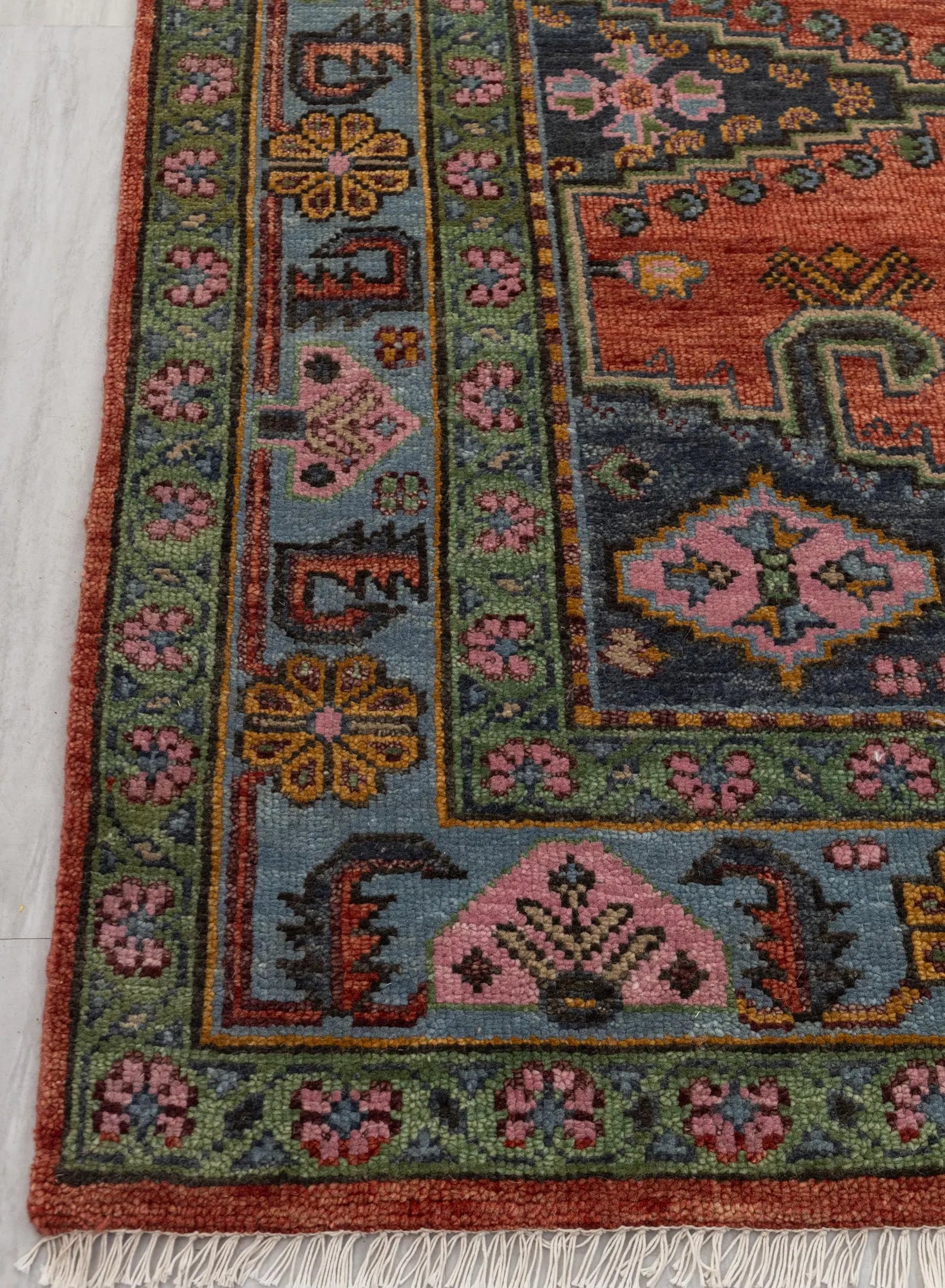 Rust Colored Border Vintage Persian Look Inspired Kismet Modern Oushak Hand Knotted Wool Rug