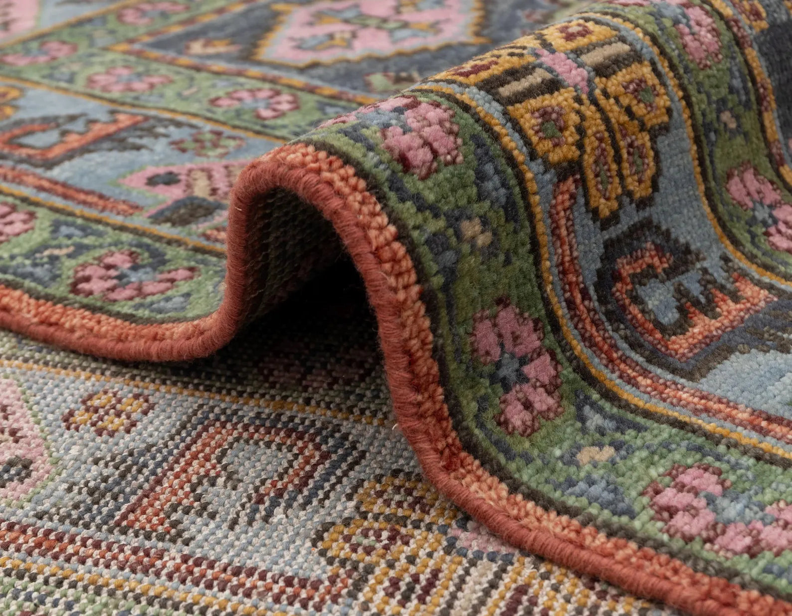 Rust Colored Border Vintage Persian Look Inspired Kismet Modern Oushak Hand Knotted Wool Rug