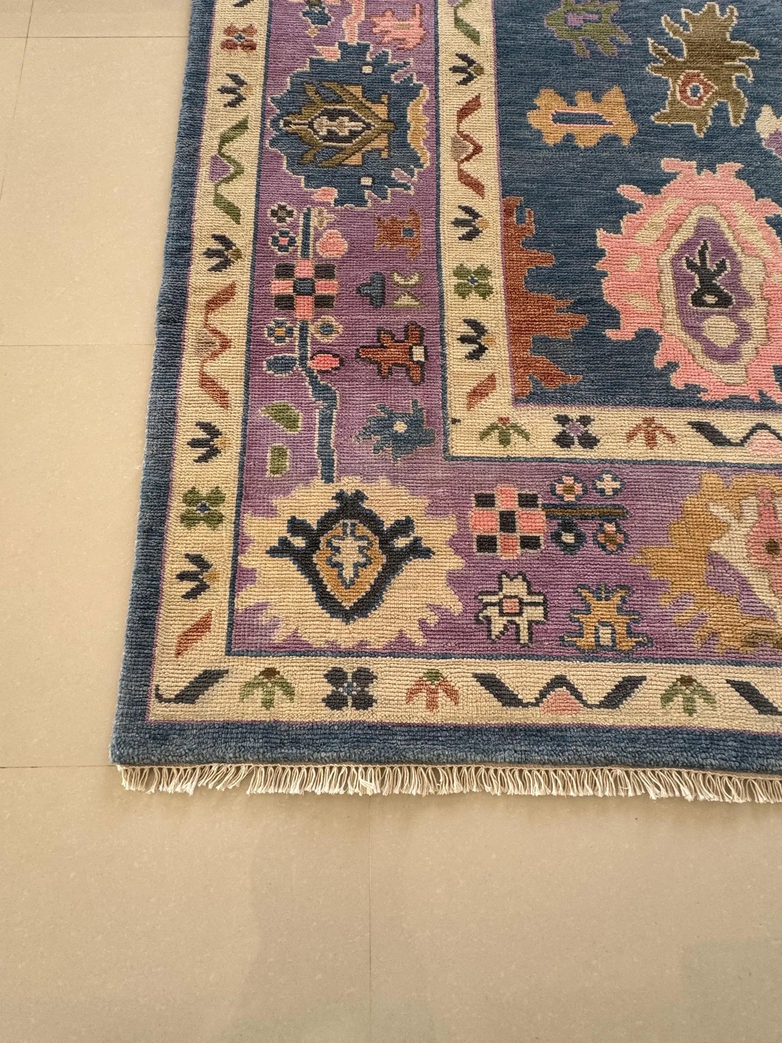 Hand Knotted Oushak Rug – Vintage Turkish Wool Carpet, Traditional Area Rug for Living Room or Bedroom, Boho Farmhouse Home Decor