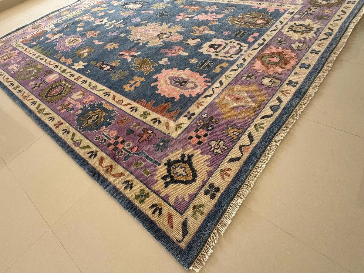Hand Knotted Oushak Rug – Vintage Turkish Wool Carpet, Traditional Area Rug for Living Room or Bedroom, Boho Farmhouse Home Decor