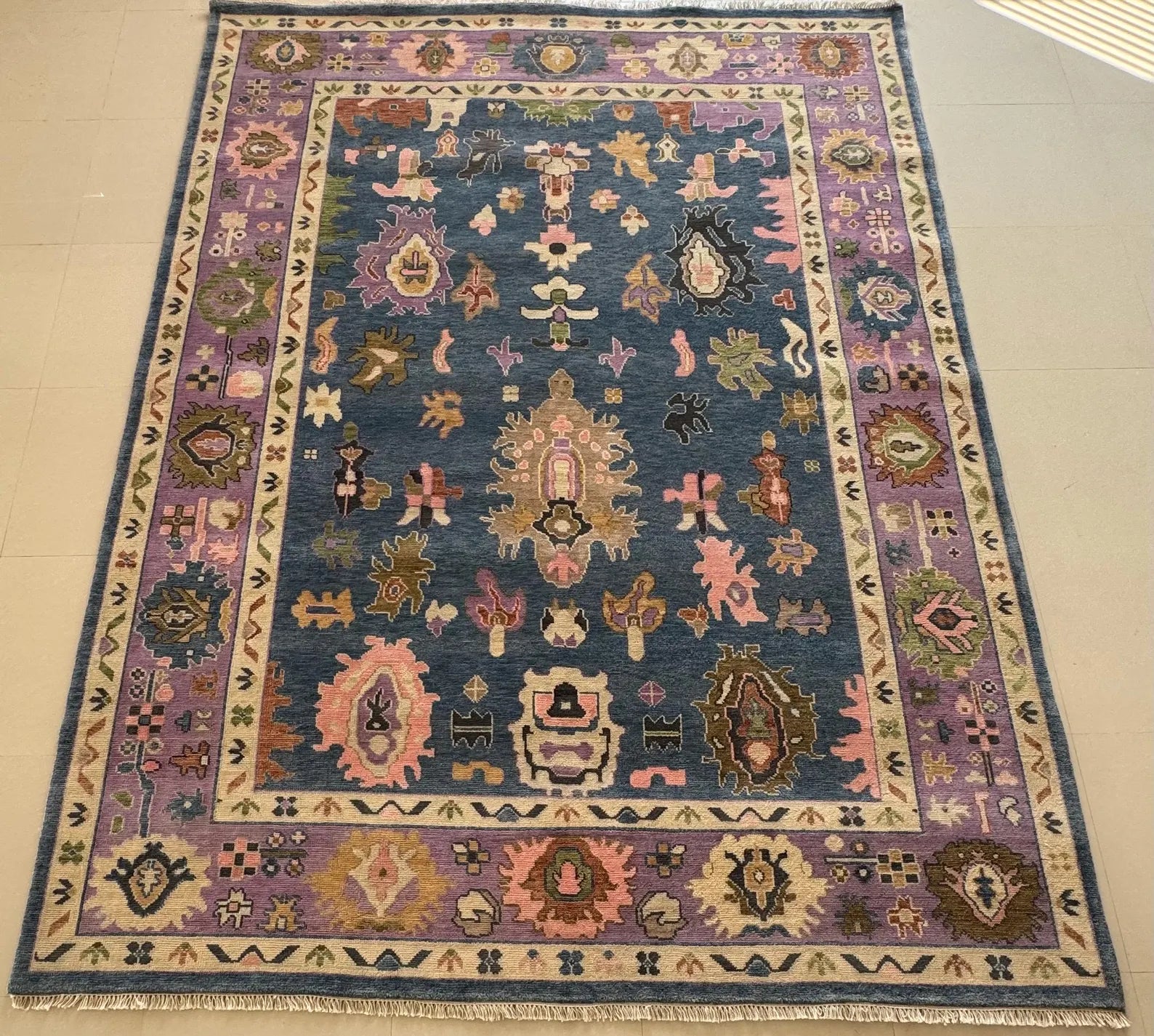 Hand Knotted Oushak Rug – Vintage Turkish Wool Carpet, Traditional Area Rug for Living Room or Bedroom, Boho Farmhouse Home Decor