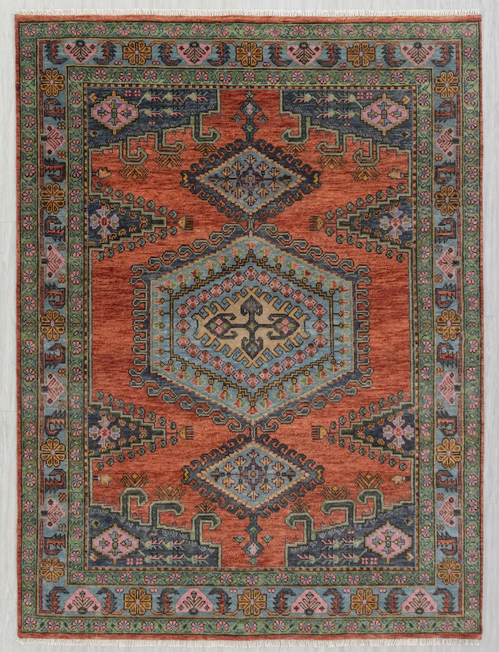 Rust Colored Border Vintage Persian Look Inspired Kismet Modern Oushak Hand Knotted Wool Rug