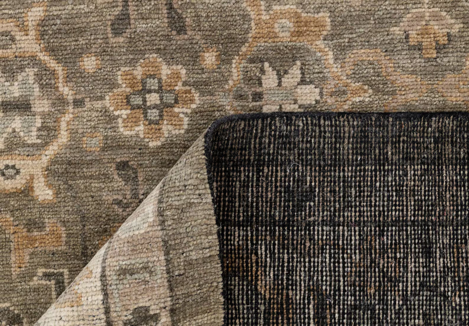 Olive Green Grey Persian style Oushak, Modern Traditional Hand Knotted Wool Rug