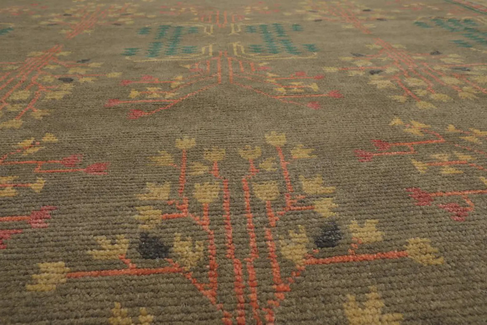 Hand-Knotted Wool Area Rug: Olive Green Oriental Oushak Design