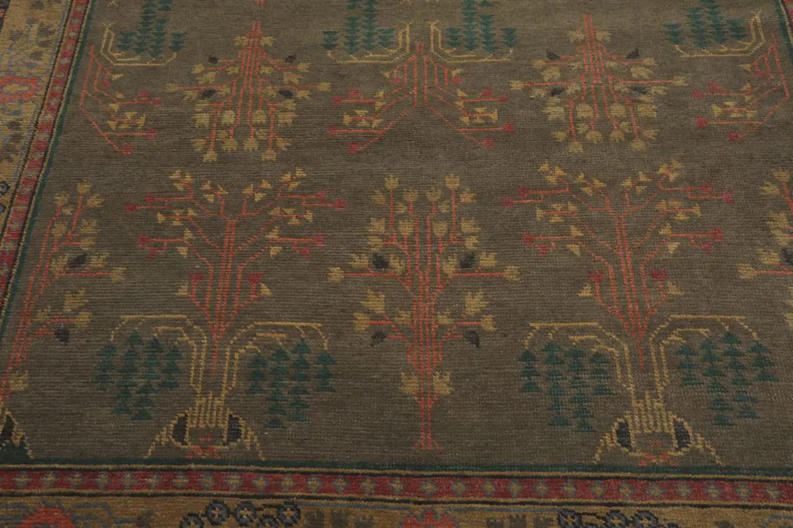 Hand-Knotted Wool Area Rug: Olive Green Oriental Oushak Design