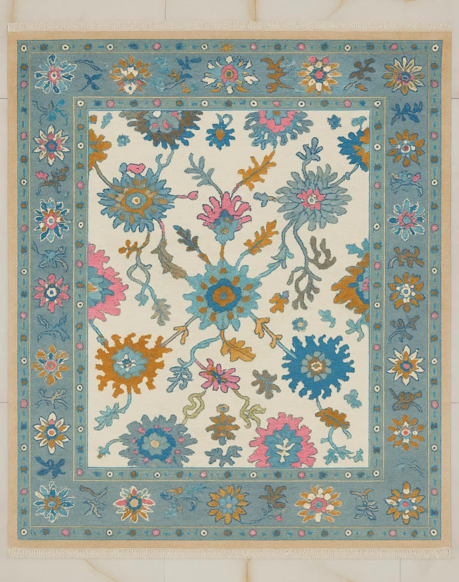 Elegant Vintage Floral Area Rug - Turkish Design Hand Knotted Soft Pastel Accent Rug