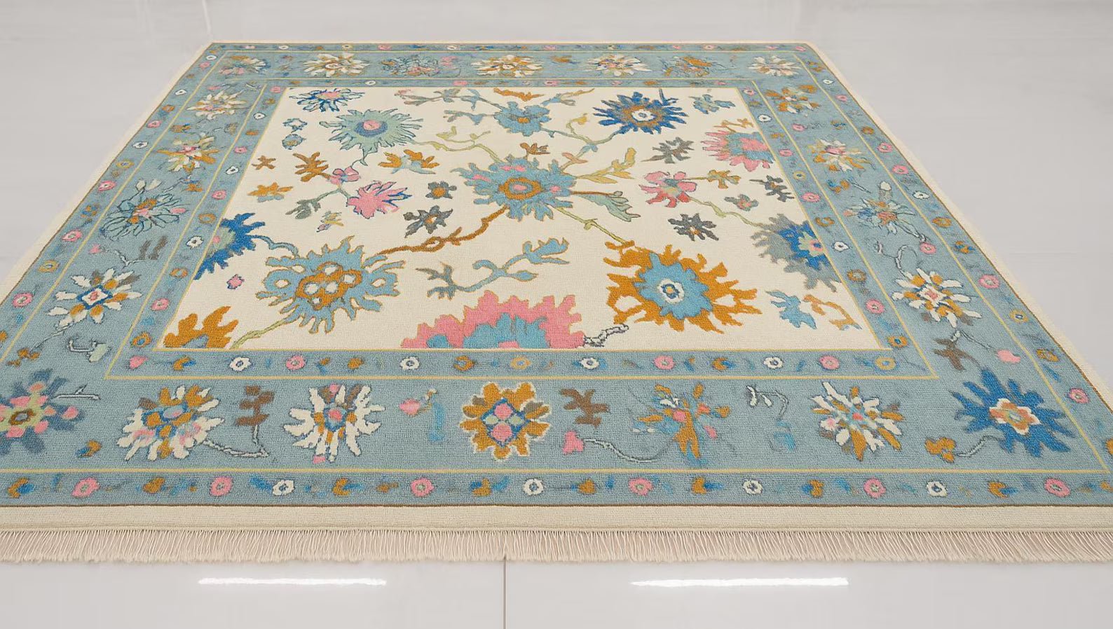 Elegant Vintage Floral Area Rug - Turkish Design Hand Knotted Soft Pastel Accent Rug