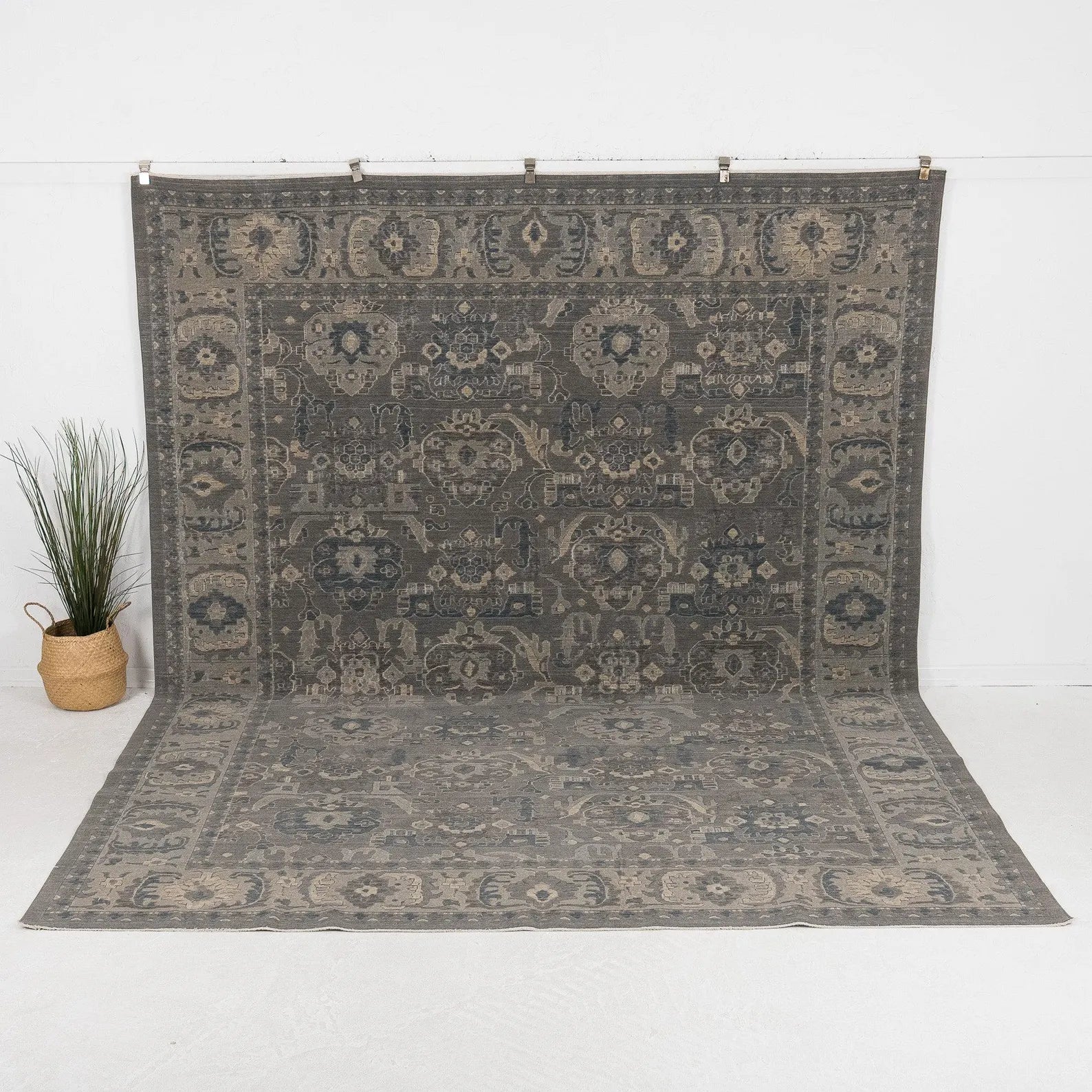 Gray,Beige - Turkish Oushak Hand Knotted Rug
