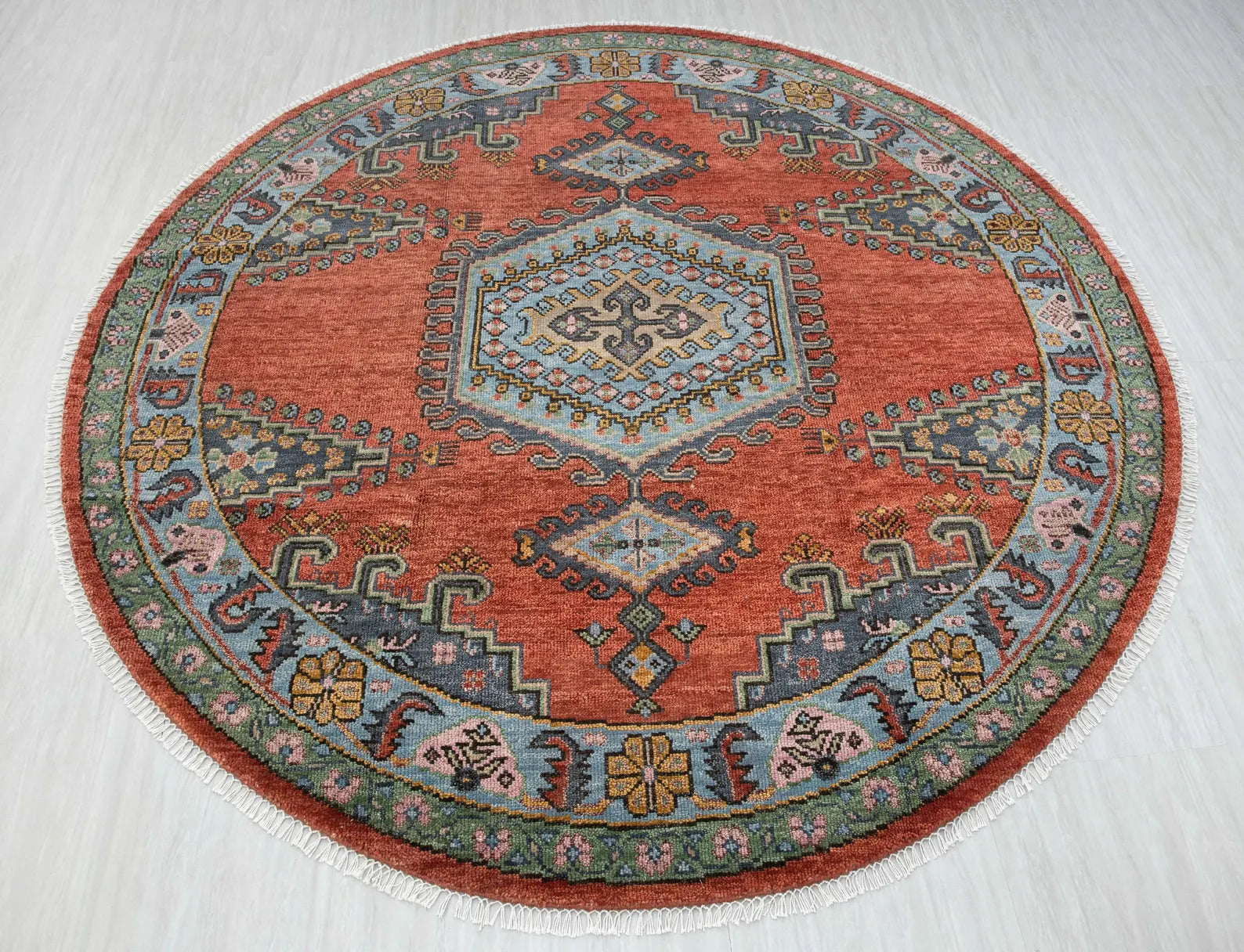 Rust Colored Border Vintage Persian Look Inspired Kismet Modern Oushak Hand Knotted Wool Rug