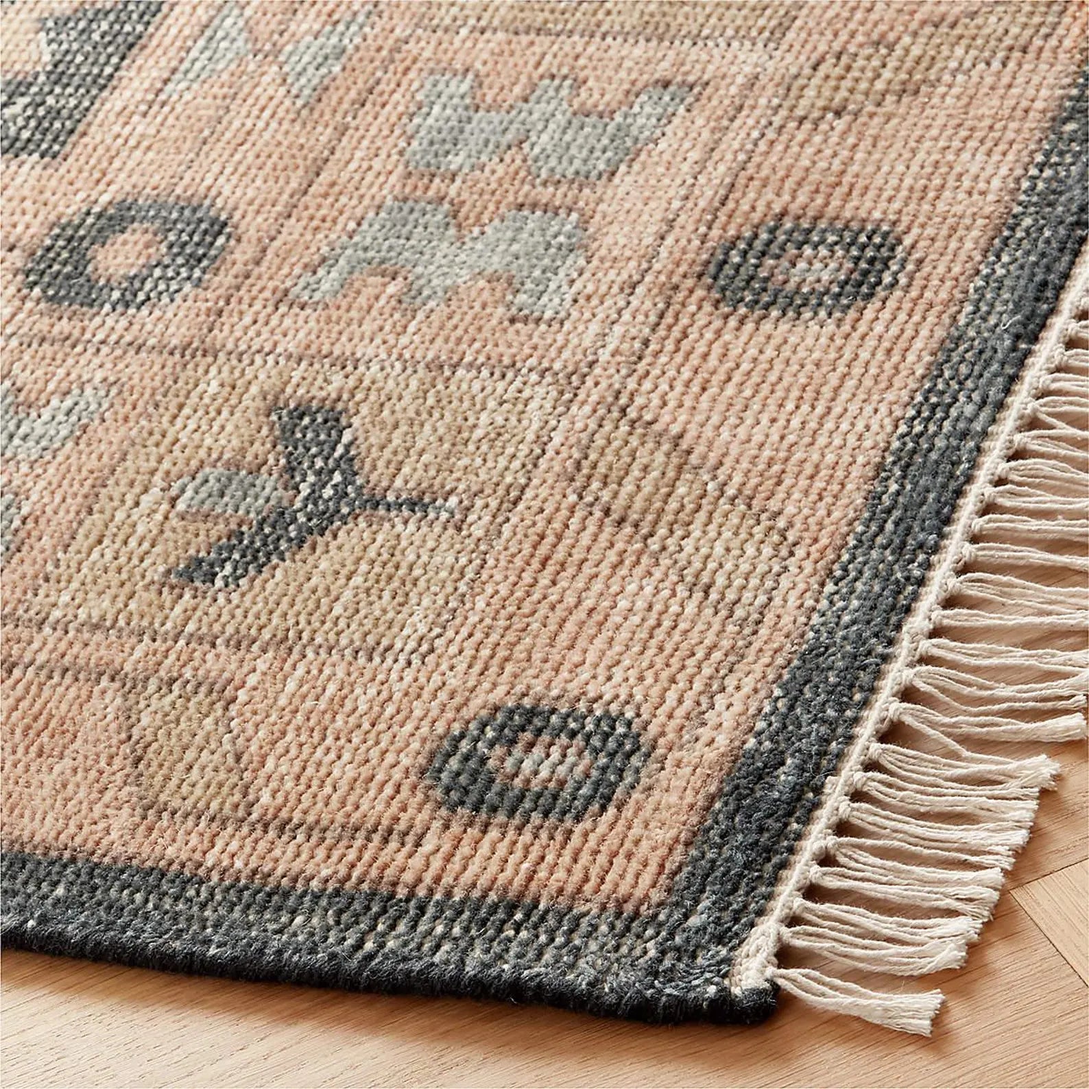 Hand Knotted Wool Rug 8x10 | Charcoal Terracotta Oushak Style