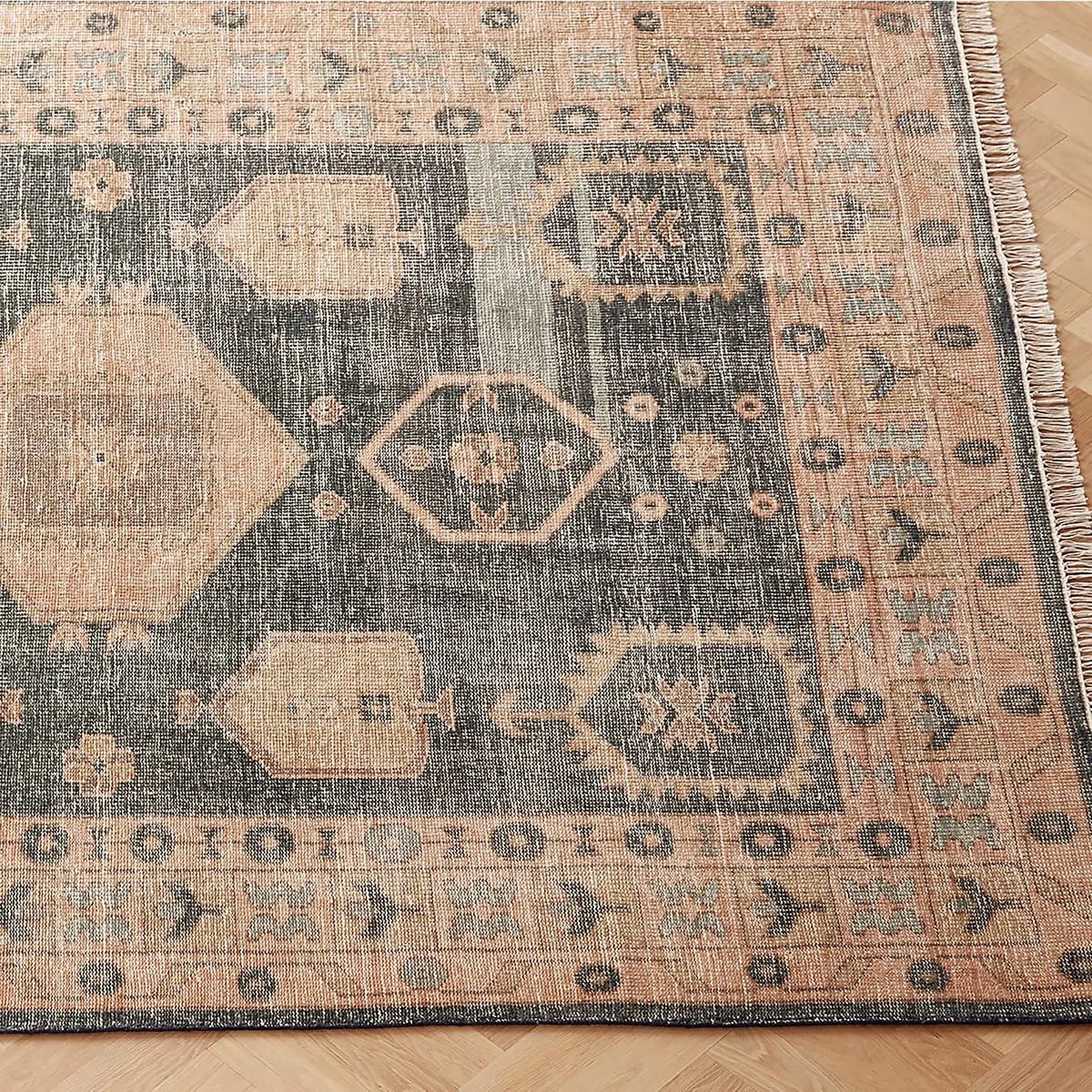 Hand Knotted Wool Rug 8x10 | Charcoal Terracotta Oushak Style