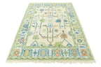 Hand-Knotted Oushak Rug in Pastel Green | Soft Wool Area Rug | Traditional Turkish Design | Carpet Craft Decor | Hand Knotted Carpet