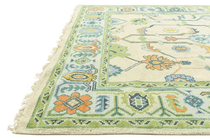Hand-Knotted Oushak Rug in Pastel Green | Soft Wool Area Rug | Traditional Turkish Design | Carpet Craft Decor | Hand Knotted Carpet
