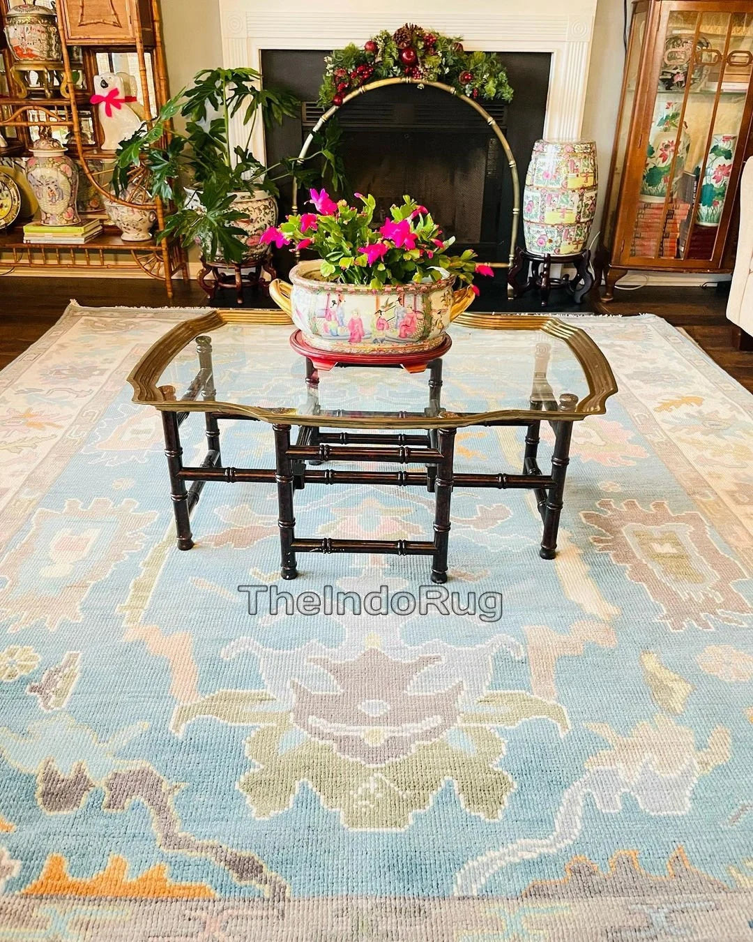 Low Pile Handwoven New Zealand Wool Blue & Beige Natural Color Hand Knotted Rug 5x8 ft / 6x7 ft, 12x15 ft