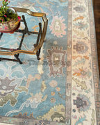 Low Pile Handwoven New Zealand Wool Blue & Beige Natural Color Hand Knotted Rug 5x8 ft / 6x7 ft, 12x15 ft