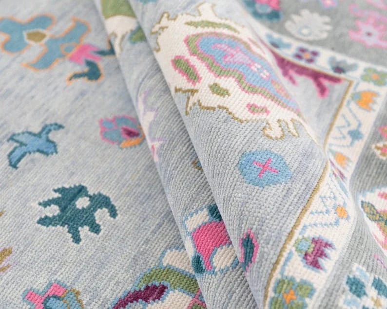 Light Grey Soft New Zealand Wool Area Rug | Traditional Turkish Design | Carpet Craft Decor | Hand Knotted Carpet