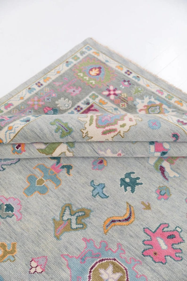 Light Grey Soft New Zealand Wool Area Rug | Traditional Turkish Design | Carpet Craft Decor | Hand Knotted Carpet