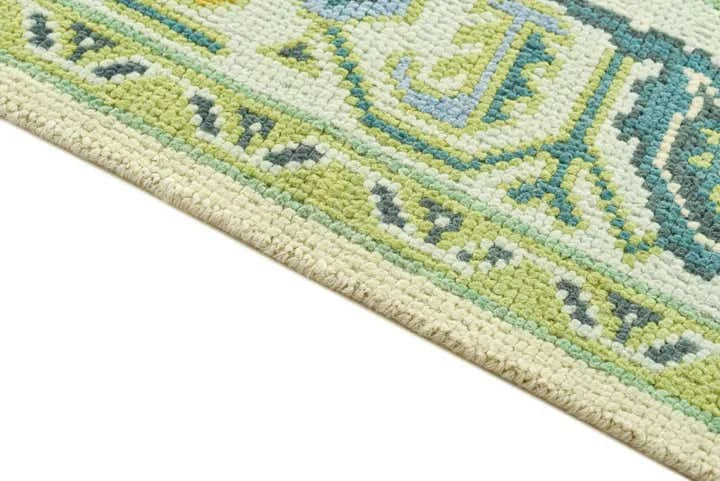 Hand-Knotted Oushak Rug in Pastel Green | Soft Wool Area Rug | Traditional Turkish Design | Carpet Craft Decor | Hand Knotted Carpet