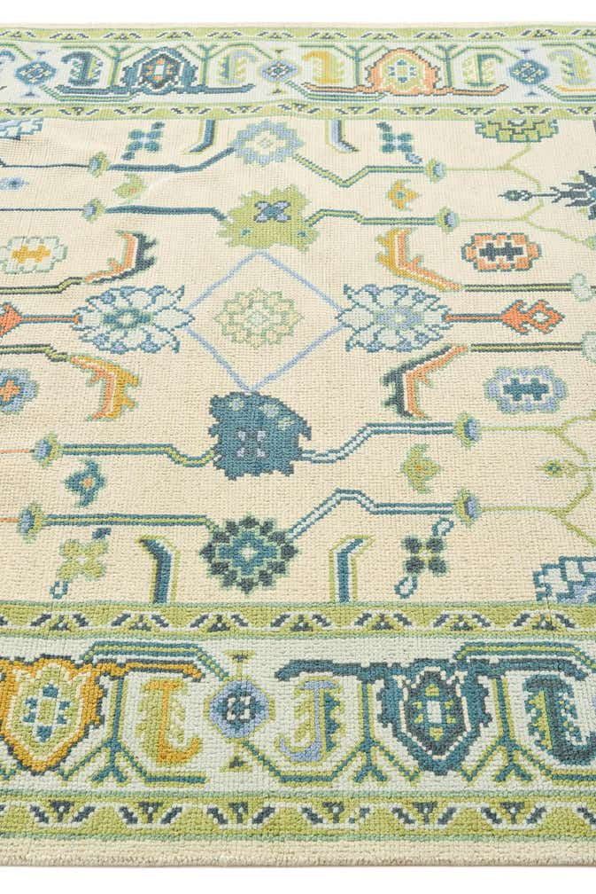 Hand-Knotted Oushak Rug in Pastel Green | Soft Wool Area Rug | Traditional Turkish Design | Carpet Craft Decor | Hand Knotted Carpet