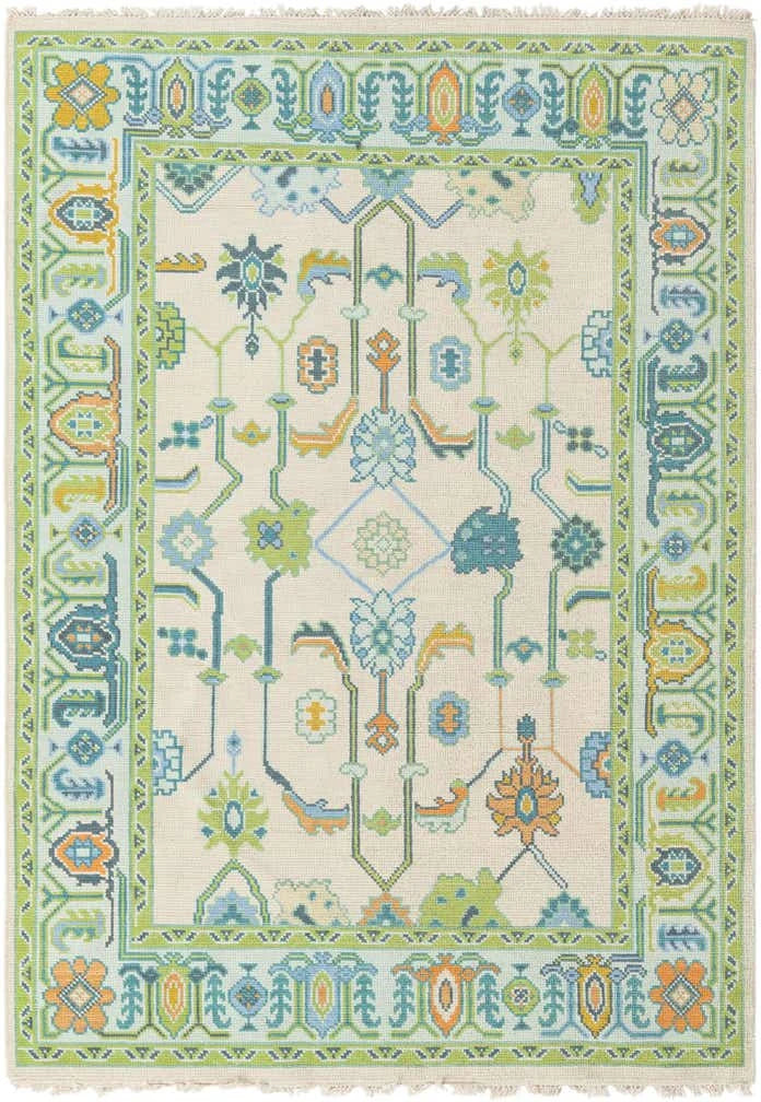 Hand-Knotted Oushak Rug in Pastel Green | Soft Wool Area Rug | Traditional Turkish Design | Carpet Craft Decor | Hand Knotted Carpet