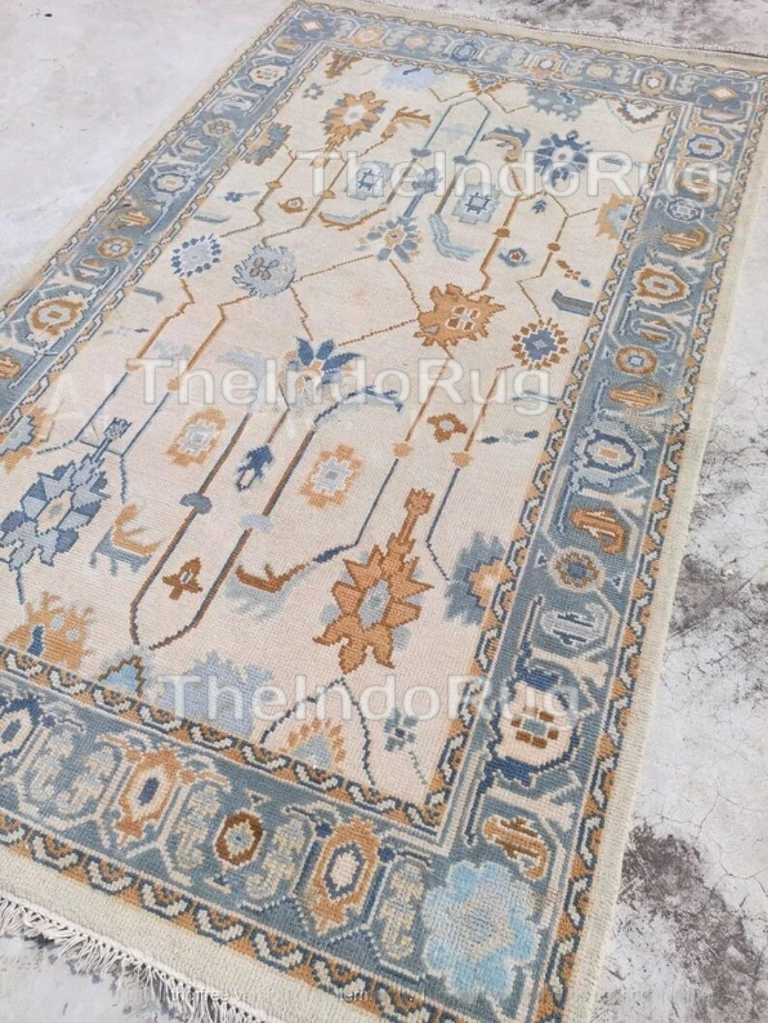 Beige White Soft New Zealand Wool Area Rug | Traditional Turkish Design | Carpet Craft Decor | Hand Knotted Carpet