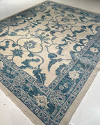 Beige & Teal Premium New Zealand Wool Area Rug | Traditional Turkish Design Carpet Craft Decor, Hand Knotted Carpet