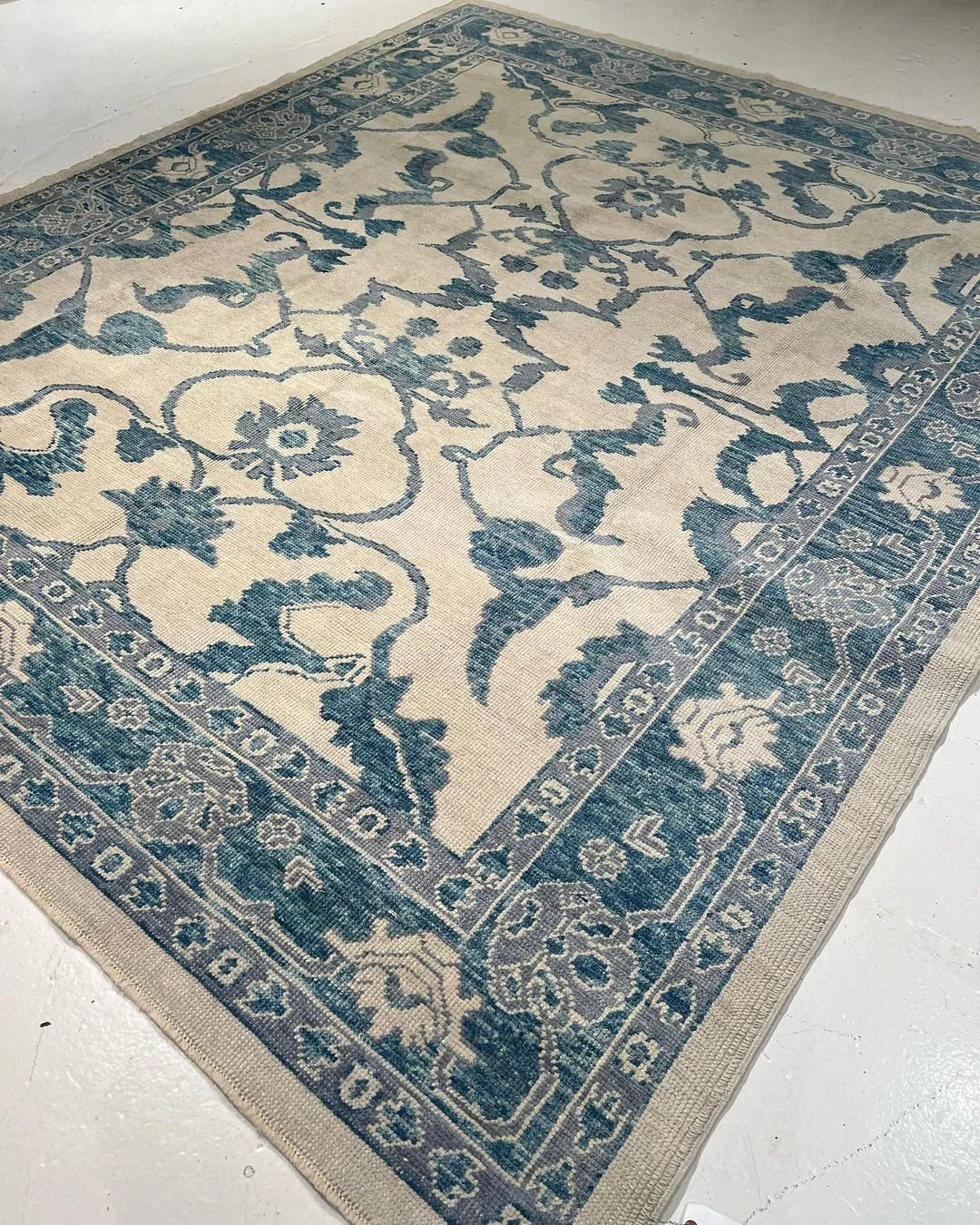 Beige & Teal Premium New Zealand Wool Area Rug | Traditional Turkish Design Carpet Craft Decor, Hand Knotted Carpet