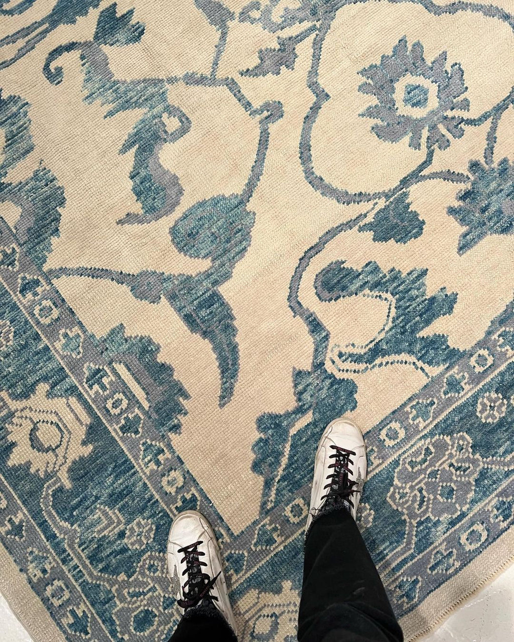 Beige & Teal Premium New Zealand Wool Area Rug | Traditional Turkish Design Carpet Craft Decor, Hand Knotted Carpet